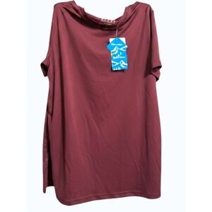 Magcomsen Women's Short Sleeve Blouse Medium Burgundy Casual Stretch Top NWT